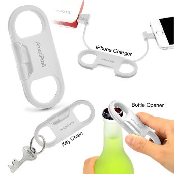 AmaziPro8 iPhone Charge Sync Cable   Bottle Opener   Key Chain (White)