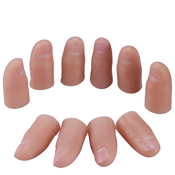 10 Pcs Finger Magic Trick, 2 Sizes Fake Soft Thumb Cover, Prank Toy Tool for Making Objects Appear/Disappear - Plastic