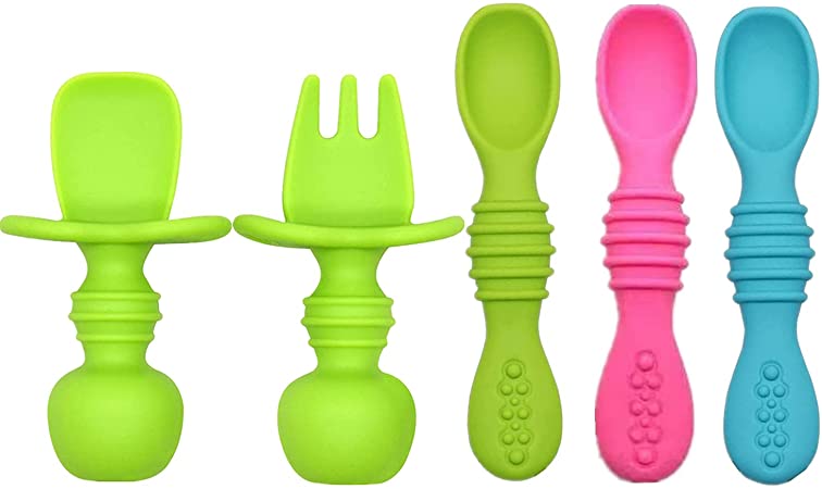 Silicone Baby Spoons First Stage, 5 Pack Baby Led Weaning Supplies for 6  Months, Toddler and Baby Spoons Self Feeding, Baby Feeding Supplies with An Ventilation Choke Barrier BPA Free-Baby Gifts