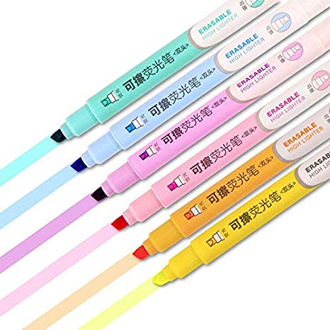 Erasable Highlighters, Double Head Smooth Writing Highlighters, Chisel Tip Assorted Colors High Lighter Markers, 6 Count