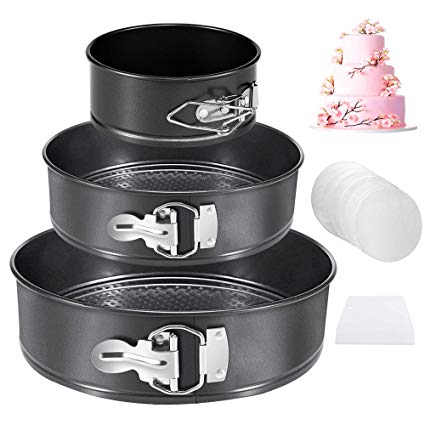 Springform Pan Set,3pcs Nonstick 4 7 9 Inch Leakproof Round Cake Pan Set,Wedding Cake Pans,Bakeware Cheesecake Pan,Spring form Baking Pan,3 Layer Cake Pan with Removable Bottom&Quick-Release Latch