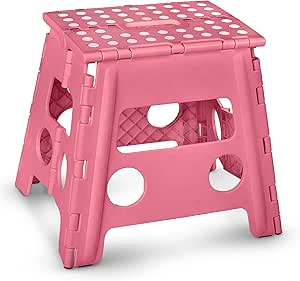 Handy Laundry Folding Lightweight Step Stool is Sturdy Enough to Support Adults and Safe Enough for Kids. Opens Easy with One Flip. Great for Kitchen, Bathroom or Bedroom. (Pink - 13 inch)