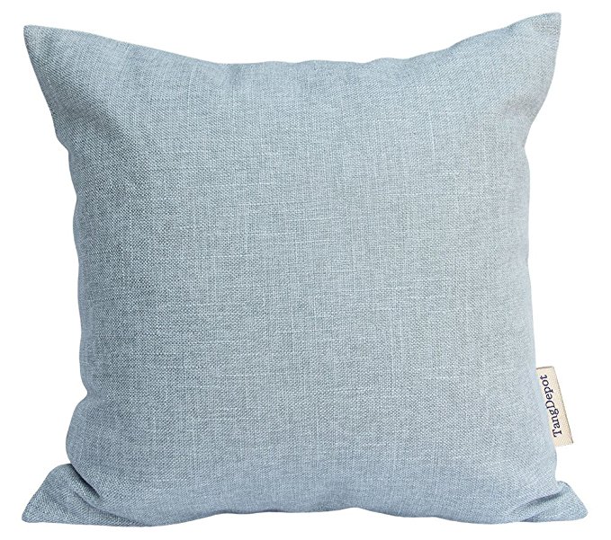 TangDepot Heavy Lined Linen Cushion Cover, Throw Pillow Cover, Square Decorative Pillow Covers, Indoor/Outdoor Pillows Shells - (16"x16", Grey Blue)
