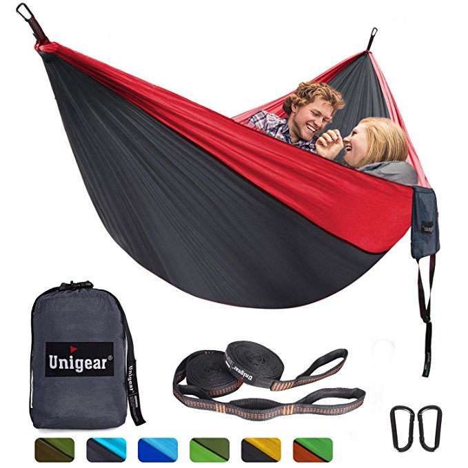 Unigear Double Camping Hammock, Portable Lightweight Parachute Nylon Garden Hammock with Tree Straps For Backpacking, Camping, Travel, Beach