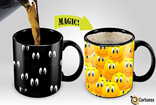 Magic Coffee Mugs Heat Sensitive Color Changing Coffee Mug Good Gift Mug Smiley Magic Mug 11oz Black Mug| Funny Coffee/Tea Cup | 100% Ceramic| Great Christmas Gift Idea