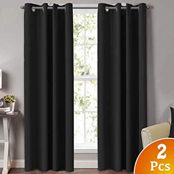 Turquoize 100% Blackout Curtains Panels for Bedroom/Living Room/Patio Door - Window Treatment Thermal Insulated Solid Grommet Blackout Drapes (Set of 2 Panels, 52 by 96 Inch, Black)