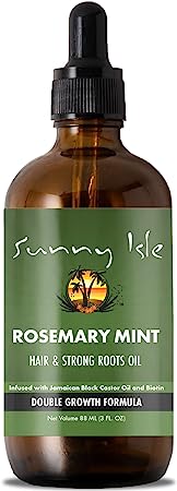 Sunny Isle Rosemary Mint Hair and Strong Roots Oil 3oz, Infused with Biotin & Jamaican Black Castor Oil to Strengthen and Nourish Hair Follicles, for Dry Scalp, Split Ends & All Hair Types