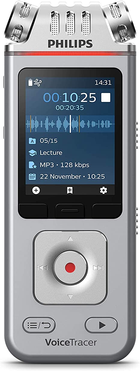 Philips Voice Tracer Audio Recorder DVT4110/00 Digital Notes Three Fidelity Microphone Rechargeable Battery Smartphone App