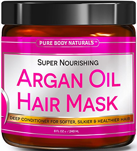 Premium Argan Oil Hair Mask - Hair Treatment Therapy 8 oz, Deep Conditioner for Damaged & Dry Hair, Heals & Restructures Hair Shaft & Growth, Detoxifies Scalp & Nourishes