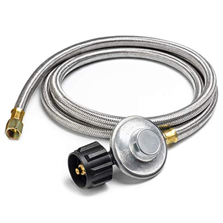 X Home 6 Feet Braided Propane Regulator with Hose Stainless Steel Pipe for QCC1 LPG Tank and LP Gas Grill, Heater, Fire Pit, Generator and More, 3/8’’ Female Flare Fitting, 11 w.c. - CSA (72 inch)
