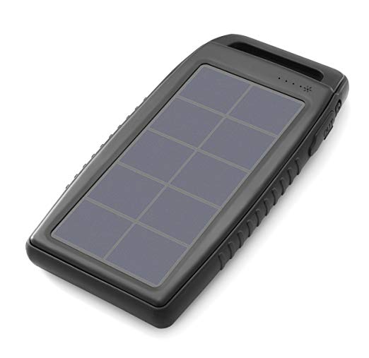 Nekteck Solar Charger 10000mAh Rain-resistant Dirt/Shockproof Dual USB Port Portable Charger Battery with High-Efficiency SunPower Solar Panel Backup Power Pack for All USB Supported Devices, Black