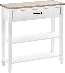 HOMCOM Console Table, Modern Entryway Table with Drawer and 2 Shelves, Sofa Table for Living Room, Hallway, White