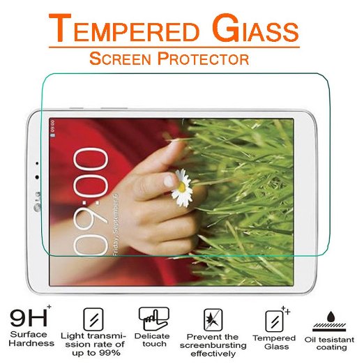 AnoKe® LG G Pad 8.3 LTE V500 V510 (Not Fit G PAD X8.3) Tempered Glass Screen Protectors 9h Hardness, 0.3mm Thickness LG G Pad 8.3