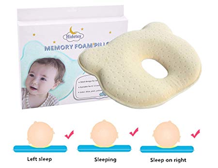 Hidetex Baby Pillow - Preventing Flat Head Syndrome (Plagiocephaly) for Your Newborn Baby，Made of Memory Foam Head- Shaping Pillow and Neck Support (0-12 Months) 100% Guarantee (Yellow)
