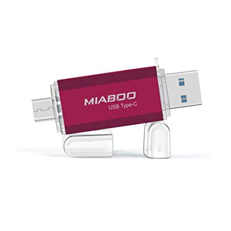 MIABOO USB 3.0 Type-C Flash Drive Pen Drive Interface Dual Drive Memory Storage 64GB U Disk for Phone, Tablet or New MacBook (Red 64GB)