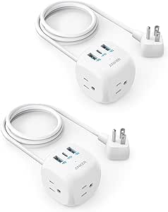 2 Pack Anker 20W USB C Power Strip, 321 Power Strip with 3 Outlets and USB C Charging for iPhone 14/13 Series, 5 ft Extension Cord, Power Delivery,for Dorm Rooms,Home Office, Cruise Ship Travel