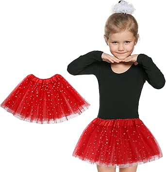 Yolev Girls Tutu Skirt with Stars Sequin, Little Girls Tutu Skirt Kid Party Princess Dance Tutu Princess Dress Ballet Skirt