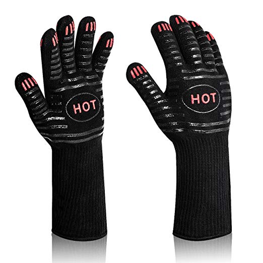 JingXiGuoJi BBQ Gloves Silicone Heat Resistant, Oven Mitts EN407 Certified Double-sided Use Non-slip Wear-resistant Fast Heat Dissipation&Extreme Hot 662℉(350 ℃) Hand & Forearm Protection for Cooking (1 Pair)