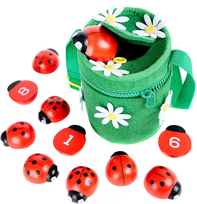 Counting Ladybugs - Montessori Counting Toys for Toddlers - Wooden Educational Learning Toy for Girls & Boys 2 3 4 Year Old - Learn Numbers & Develop Fine Motor Skills - Math Preschool Kids Activity