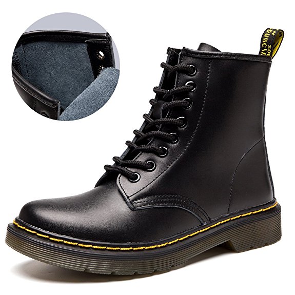 JACKSHIBO Women's Fashion Leather Ankle Bootie Winter Combat Boots