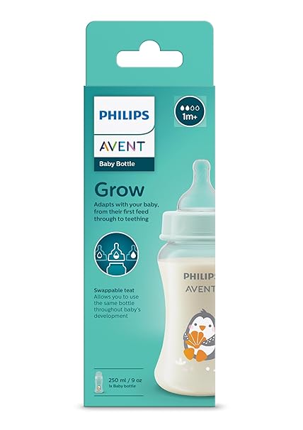 Philips Avent Grow Feeding Bottle by Fratelli(250ml) | Anti-Colic | Easy Fill,Easy Clean|BPA Free | with 1M  Flow Teat | Made in India