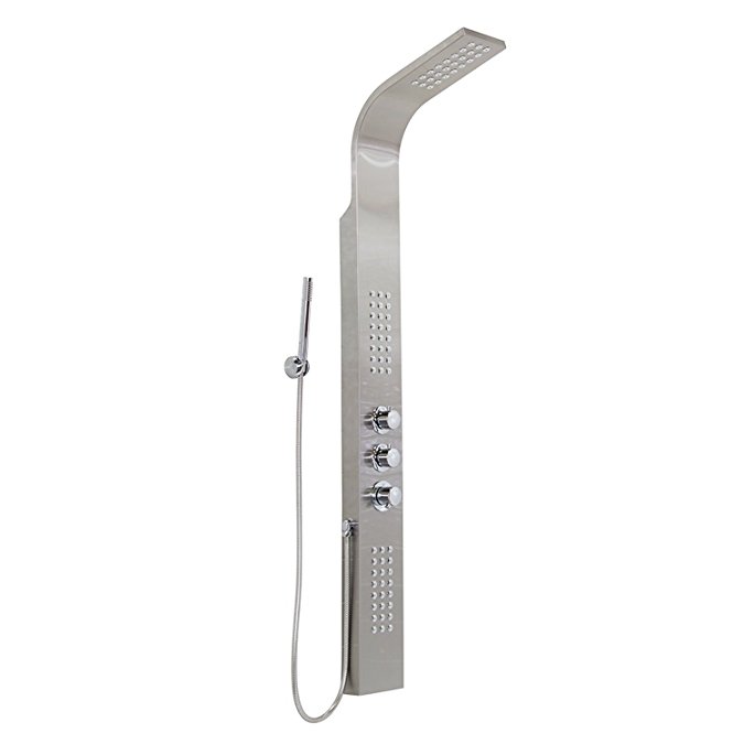 VIGO Sutherland Rain Waterfall Shower Panel with Jets and Hand Shower, Stainless Steel