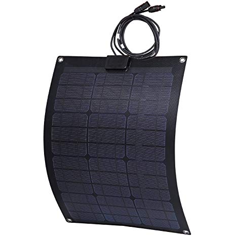 Lensun 55W 12V Black Fiberglass Semi-Flexible Monocrystalline Solar Panel for 12V Charge Battery on Boats, Caravans, Motorhomes, Camping Vans, Yachts, RVs