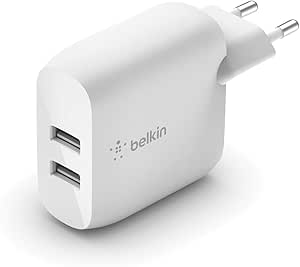 Belkin Chargeur secteur 2 ports USB-A Boost Charge 24 W (pour iPhone 14, iPhone 13, iPhone 12, Samsung Galaxy S23, S23 , S23 Ultra, S22, S22 , S22 Ultra, Pixel, et autres)