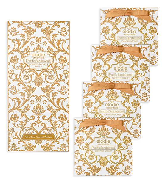 Pacific Sandalwood Scented Sachets - Set of 4 Large Gift Boxed Sachets for Drawers and Closets - Royal Damask