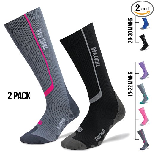 Compression Socks for Men & Women by Thirty 48 - Graduated Knee High 15-22 OR 20-30 mmHg - Improves Blood Circulation - Ideal For Sports, Running, Nurses, Maternity & Airplane Travel