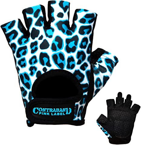 Contraband Pink Label 5297 Womens Design Series Leopard Print Lifting Gloves (Pair) - Lightweight Vegan Medium Padded Microfiber Amara Leather w/Griplock Silicone