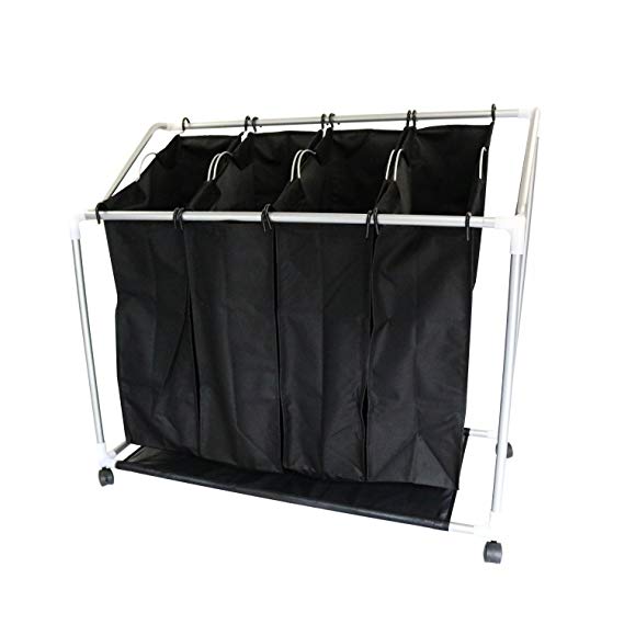 Oypla 4 Bag Laundry Clothes Washing Sorter Cart Trolley Hamper Basket