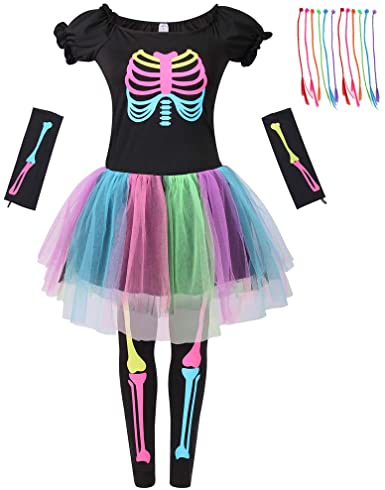 Meeyou Girls Skeleton Costume, Funky Punk Bones Tutu Dress for Girls