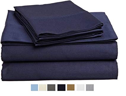 100% Cotton 4 Pieces Sheet Sets, 400 TC Extra Soft -  Breathable & Cooling Bedding Sheets Fits Upto 15 Inches Deep Pocket Mattress, Size: RV King, Color: Navy Blue Solid