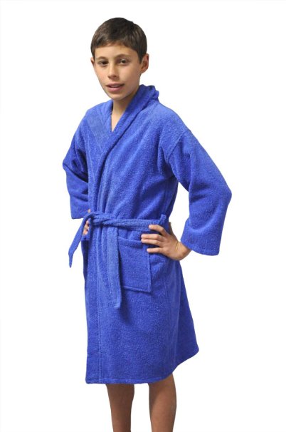 Soft Touch Linen Girls and Boys Kids Hooded Terry Velour Turkish Robe Bathrobe 100% Cotton, Royal Blue, Large, Age: 7-11