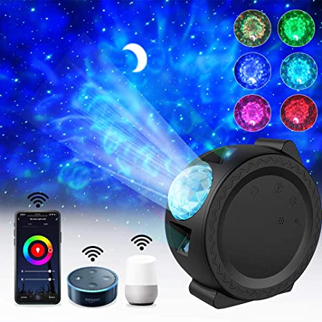 Smart Wi-Fi Star Projector Works with Alexa, Elec3 App Controlled 3 in 1 LED Nebula Moon and Star Lights, 360-Degree Rotating Night Light with Voice Control for Home, Bedroom and Party Decorations, for iOS and Android