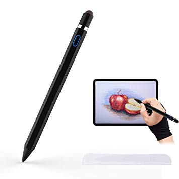 [2nd Gen] Stylus Pen with Glove, Homagical 1.5mm Fine Point Active Stylus Pen Rechargeable Capacitive Stylus for Touch Screen Devices, Ideal for Drawing and Writing (Black)
