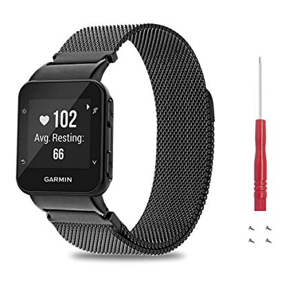 C2D JOY for Garmin Forerunner 35 Replacement Bands - Milanese Stainless Steel Bands for Garmin Forerunner 35 with Unique Magnet Lock, Black(5.0-7.0IN)