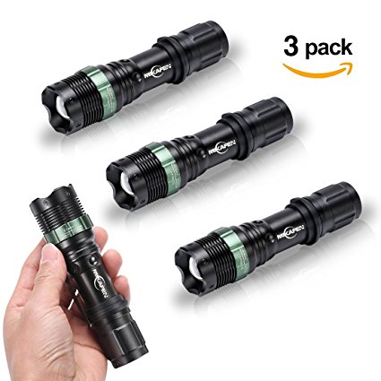 Mikafen CREE XML T6 LED Zoomable Flashlight Waterproof Torch 600Lm 5 Mode Light (3 Pack)
