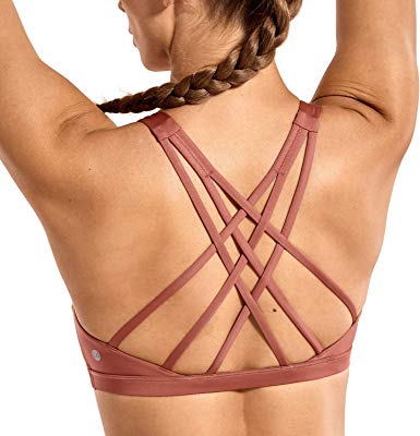 CRZ YOGA Women's Strappy Sports Bra Full Coverage Padded Supportive Cute Workout Yoga Bra Tops Sexy Back C/D Cup