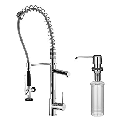 Kraus KPF-1602-KSD-30CH Single Handle Pull Down Kitchen Faucet Commercial Style Pre-rinse and Soap Dispenser Chrome