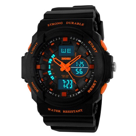 Aposon Mens Dual Time Outdoor Digital Analog Quartz Waterproof Wrist Sport Watch with Electronic LED Display, 3ATM Water Resistant (98ft 30M), Multifunctional, Back Light, Alarm, Military 24H Time - Orange