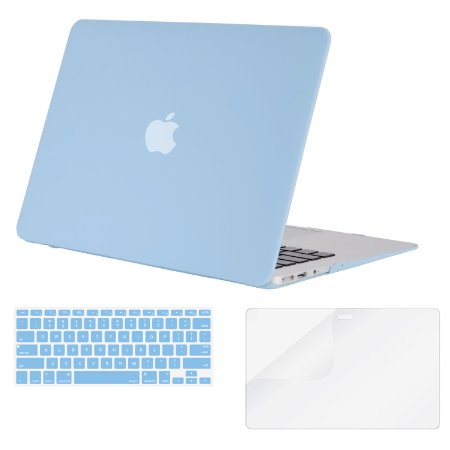 Mosiso - 3 in 1 Macbook Air 13 Inch Soft-Skin Plastic Hard Case Cover & Keyboard Cover & Screen Protector for Macbook Air 13.3" (Models: A1369 and A1466), Airy Blue