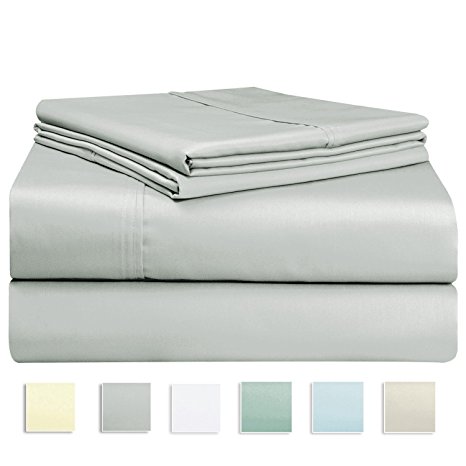 400 Thread Count Sheet Set, 100% Long-staple Cotton Silver California King Sheets, Sateen Weave Bedsheets, Stylish 4inch hem, upto 17inch Deep Pocket by Pizuna Linens 100% Cotton Sheet Silver Cal King