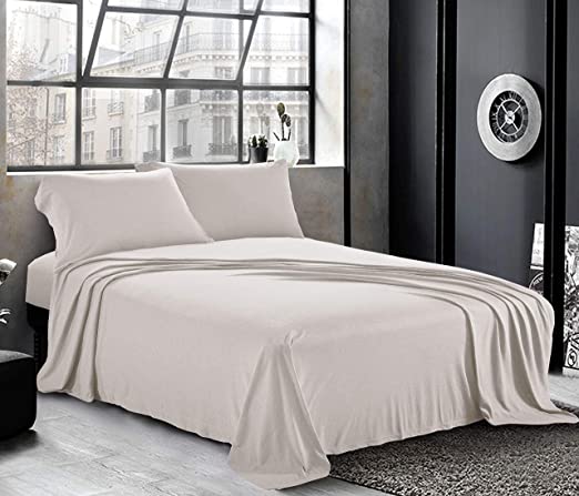 Pure Bedding Jersey Sheets King [4-Piece, Light Gray] Cotton Bed Sheets - Extra Soft Cotton Sheet Set, Cozy T-Shirt All Season Heather Sheets - Deep Pocket Fitted Sheet, Flat Sheet, Pillow Cases