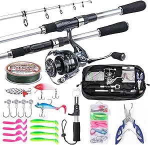 Goture Travel Fishing Rod and Reel Combo, Carbon Fiber Telescopic Fishing Rod Kit with Spinning Reel, Travel Fishing Pole with Carrier Bag for Freshwater Saltwater Fishing Gifts for Men Women