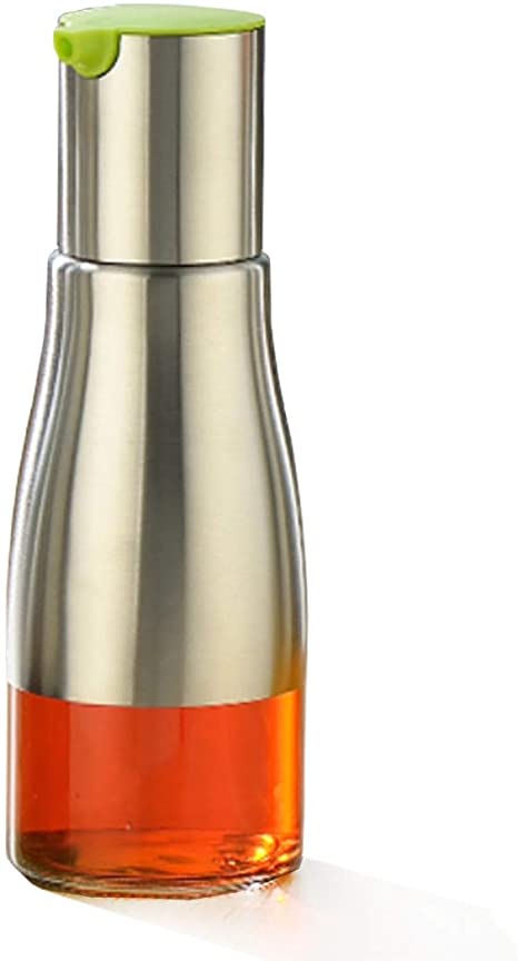 W·Z 11oz Stainless Steel Glass Olive Oil Dispenser, 320ml Vinegar and Soy Sauce bottle for Kitchen (KA10033)