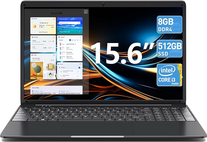 SGIN 15 Inch Laptops, 8GB DDR4 512GB SSD Laptop Computer with Intel I3 Processor (up to 2.4 GHz), Webcam, Mini HDMI, USB3.0, WiFi, 7000mAh, Type-C