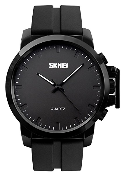 CakCity Men's Quartz Stainless Steel and Polyurethane Watch, Color:Black (Model: 1208)
