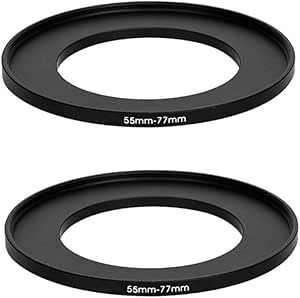 (2 Pcs) 55-77MM Step-Up Ring Adapter, 55mm to 77mm Step Up Filter Ring, 55 mm Male 77 mm Female Stepping Up Ring for DSLR Camera Lens and ND UV CPL Infrared Filters